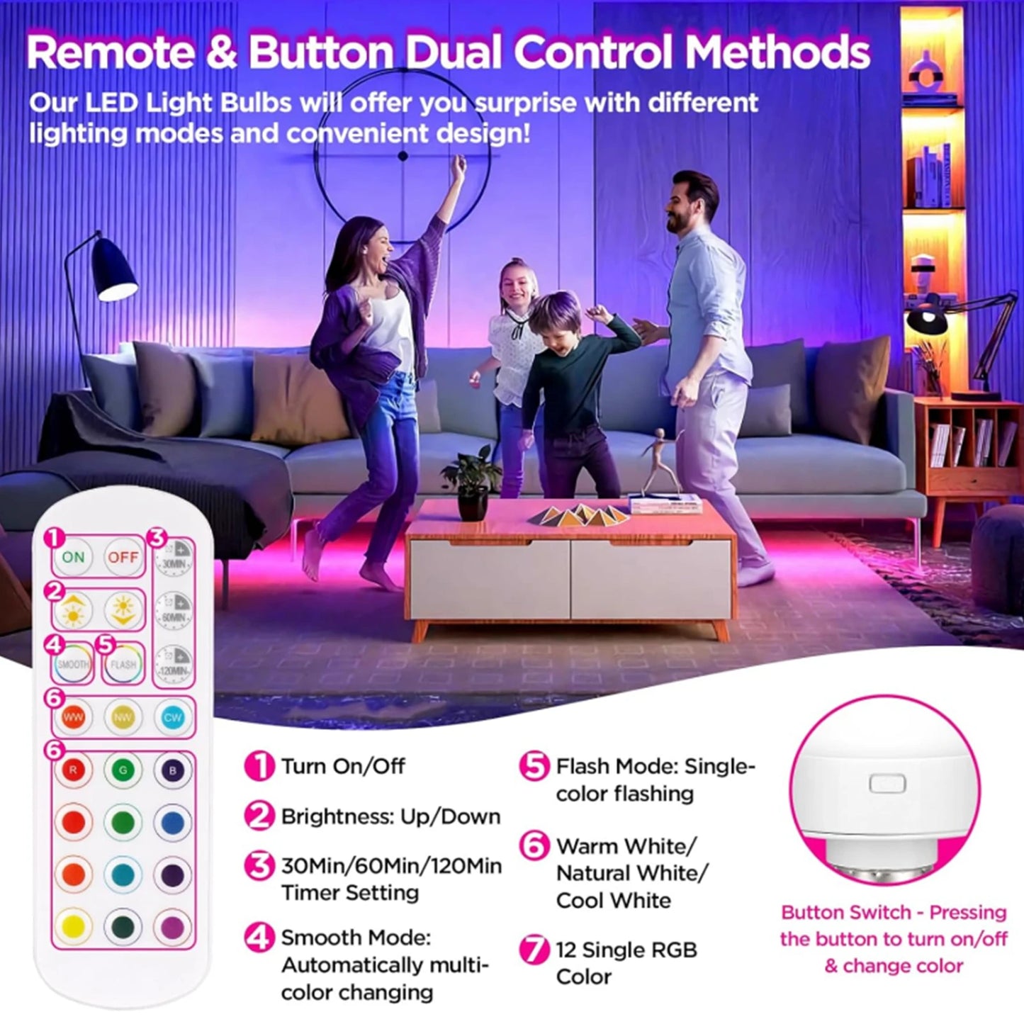 Nooknova Rechargeable Light Bulbs Remote Control Battery Operated