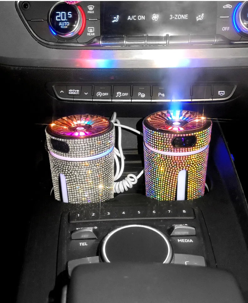 Luxury Diamond Humidifier LED Light Car Diffuser Auto Air Purifier