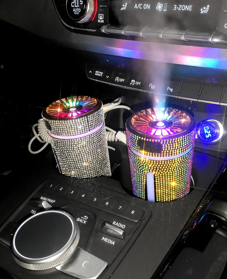 Luxury Diamond Humidifier LED Light Car Diffuser Auto Air Purifier