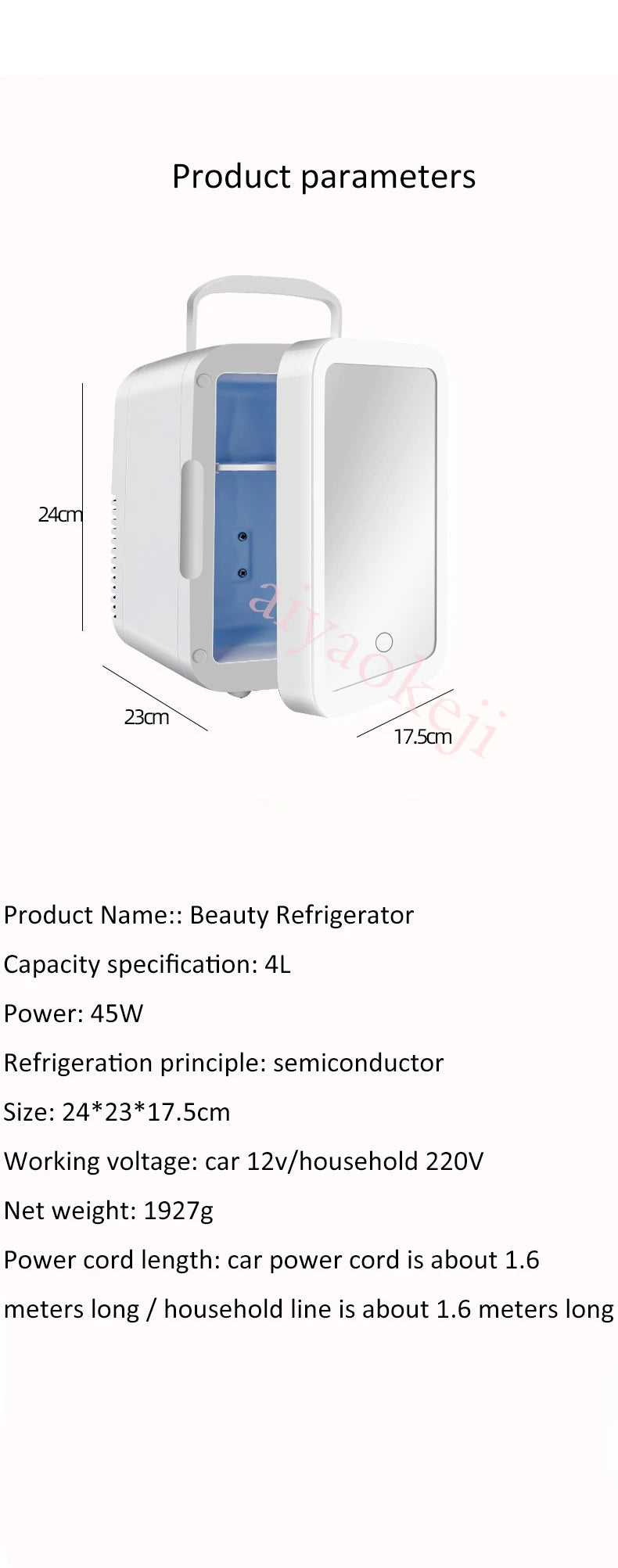 4L Mini Cosmetic Fridge Portable Beauty Refrigerator Makeup