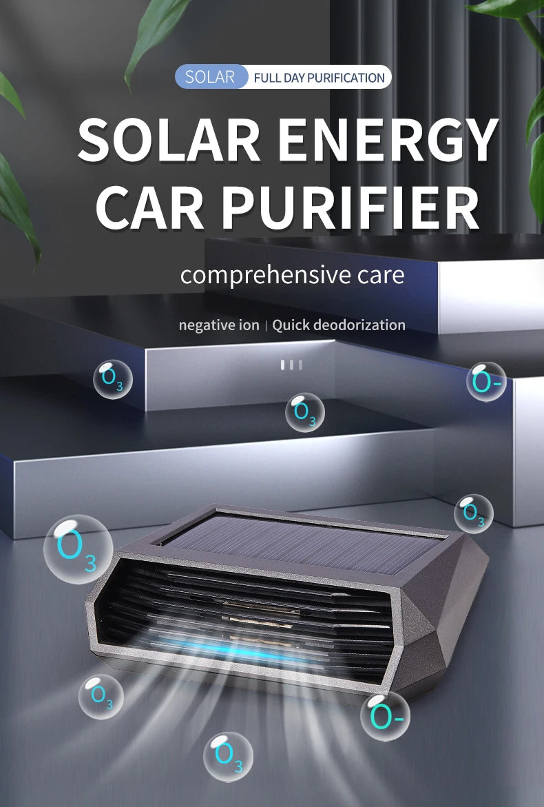 Solar Car Air Purifier Oxygen Cleaner Ozone Generator Smoke