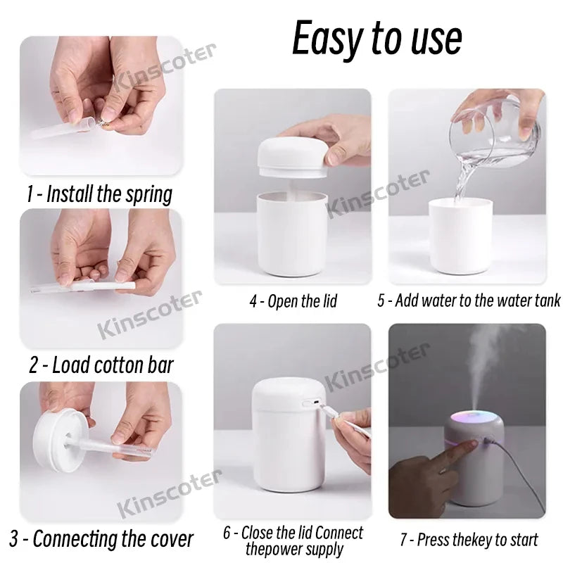 Kinscoter 300ml H2O Air Humidifier Portable Mini USB Aroma