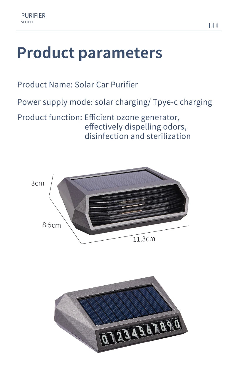 Solar Car Air Purifier Oxygen Cleaner Ozone Generator Smoke