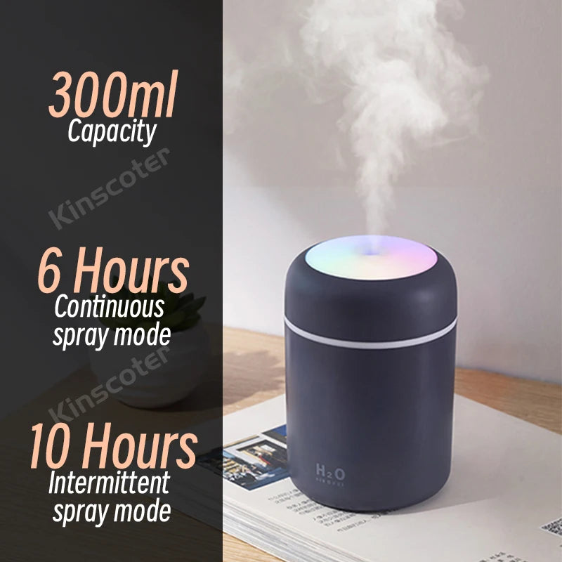 Kinscoter 300ml H2O Air Humidifier Portable Mini USB Aroma