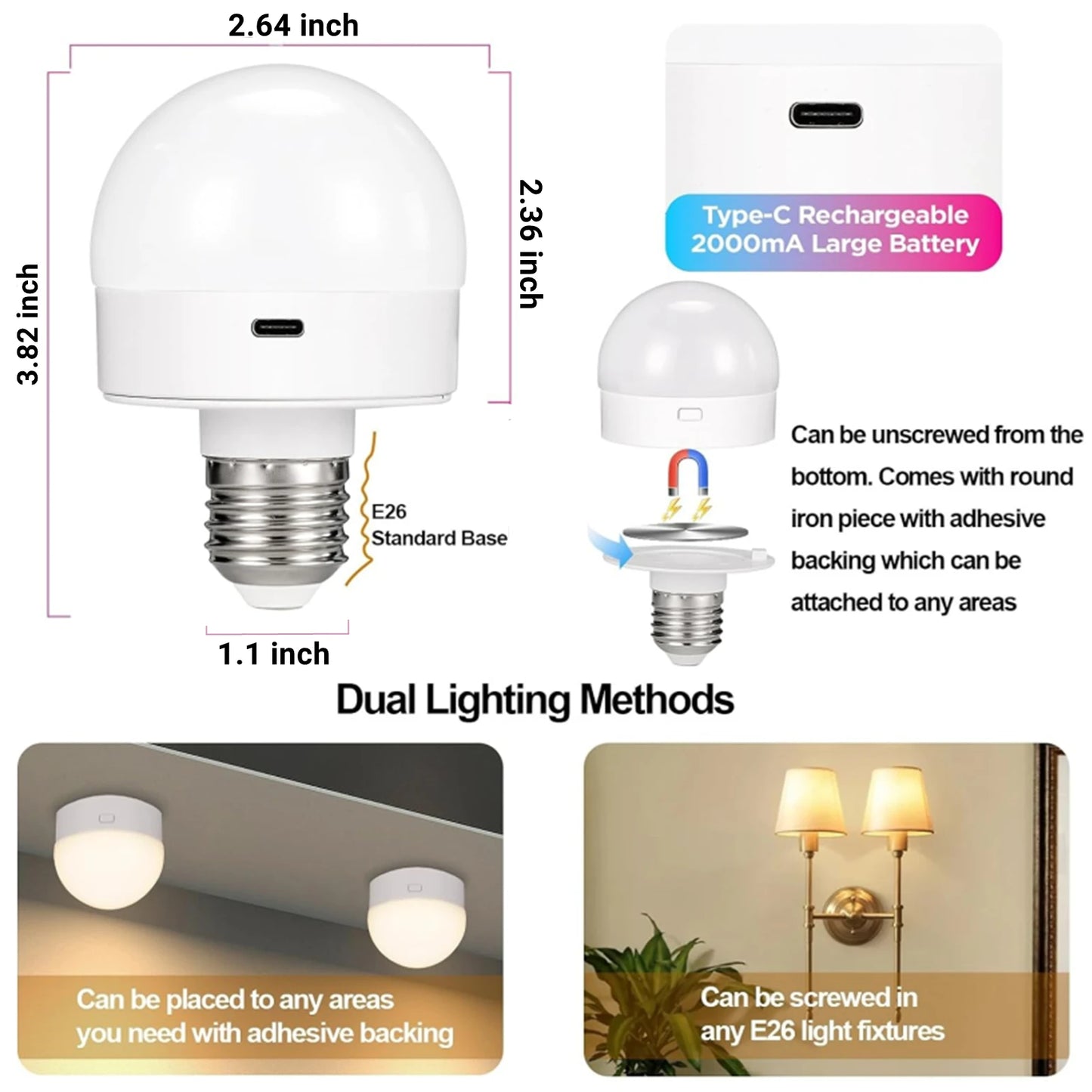 Nooknova Rechargeable Light Bulbs Remote Control Battery Operated