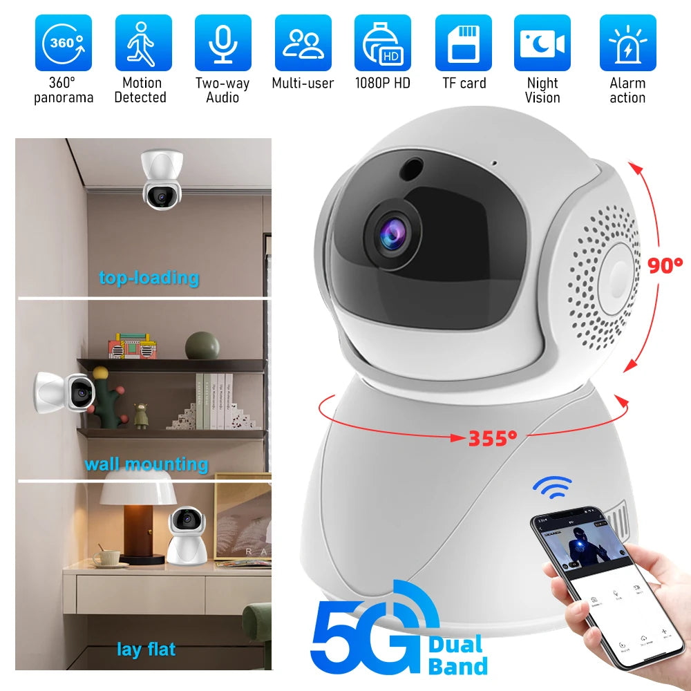 5G Indoor Wifi Camera HD 360° dual-frequency Surveillance Security